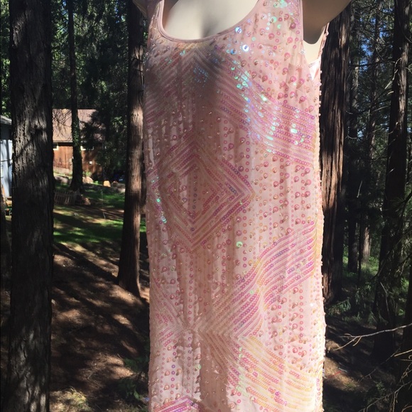 Bebe peach sequins tank top mini flowy pastel orange shift flapper girl dress - Picture 5 of 7